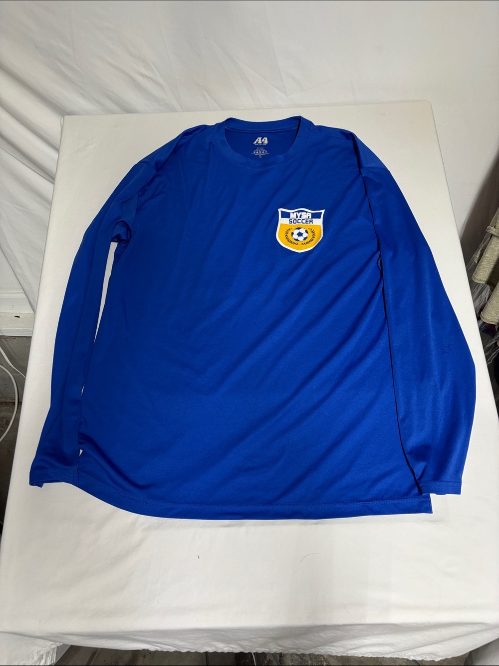 A4 MYSA Soccer Long Sleeve Performance Jersey Blue Adult Large SELF #14